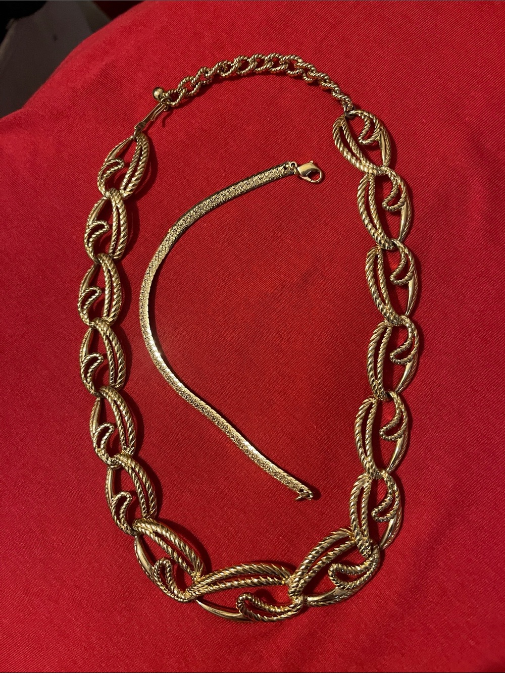 Gold Rope Link Statement Necklace with gold tone bracelet. - Women Jewelry
